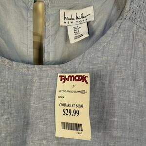 Nicole Miller Blue 100% Linen A-Line Dress Fully Lined Pockets Beach Summer Sz S